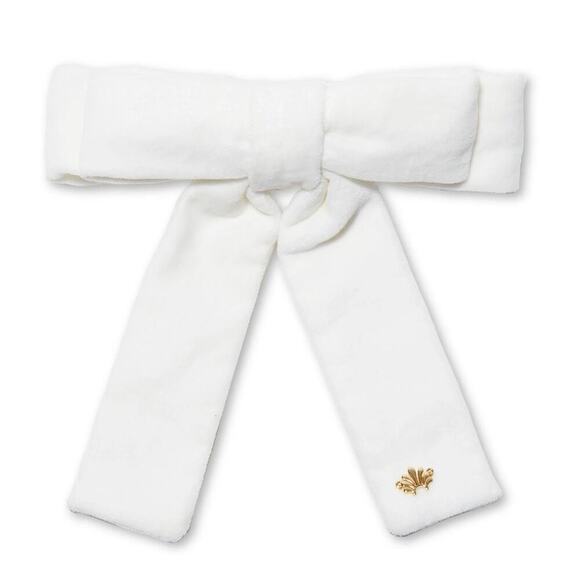 Lele Sadoughi Velvet Bow Barrette White Gold Logo NWT - Picture 2 of 10